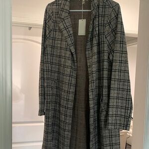 MELLODAY Black and Gray Plaid Open Front Coatigan